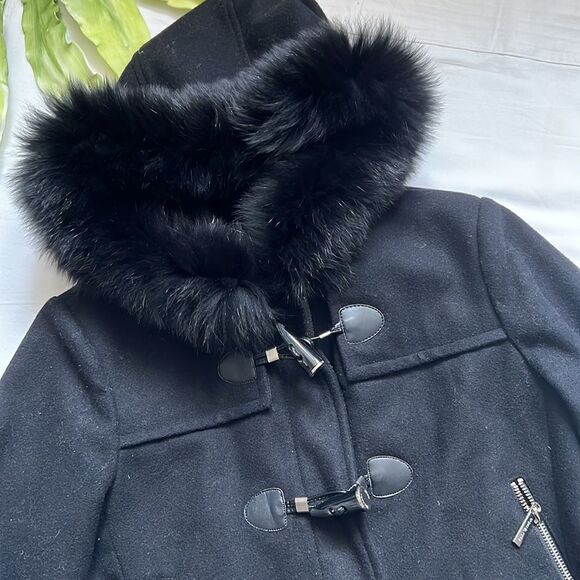 MICHAEL Kors Real Fox Fur Hooded Cashmere/Wool Duffle Coat - Picture 3 of 9